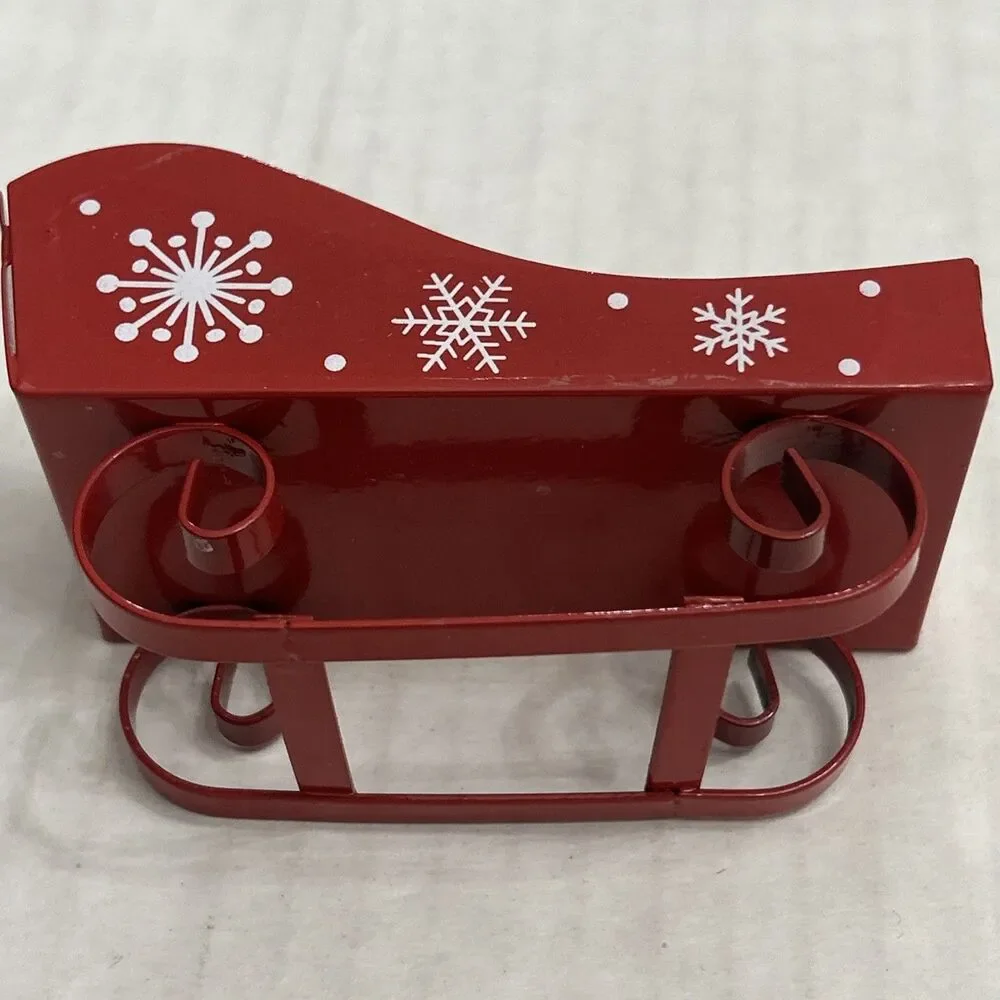 Pier 1 Salt & Pepper Shakers Ceramic Snowmen Metal Sled Sleigh Christmas Winter